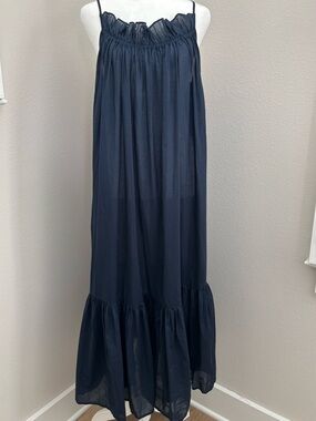 J. Crew Navy Ruffle-Hem Maxi Beach Dress with Spaghetti Straps